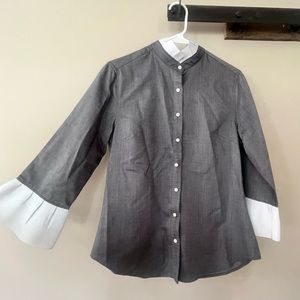 PEARLY VINE Scarlett Ribbon Trim Oxford Shirt, size S